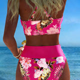 Lorena - Biquíni com estampado floral contrastante e fenda