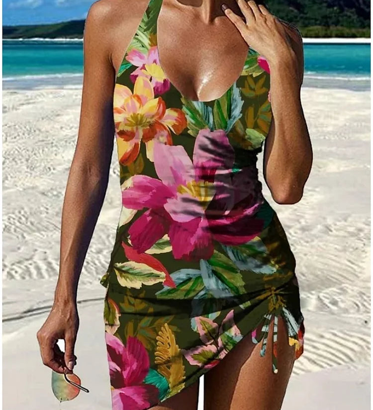 Filipa - Tankini gráfico floral com calções, efeito barriga plana