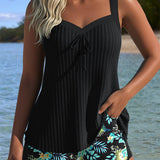 Serafina - Tankini às Riscas com Parte de Baixo de Biquíni em Duas Peças