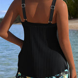 Serafina - Tankini às Riscas com Parte de Baixo de Biquíni em Duas Peças