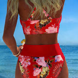 Lorena - Biquíni com estampado floral contrastante e fenda