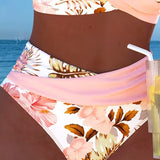 Lorena - Biquíni com estampado floral contrastante e fenda