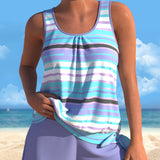 Noémia - Tankini com decote em U e design riscado