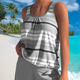 Noémia - Tankini com decote em U e design riscado