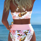 Lorena - Biquíni com estampado floral contrastante e fenda