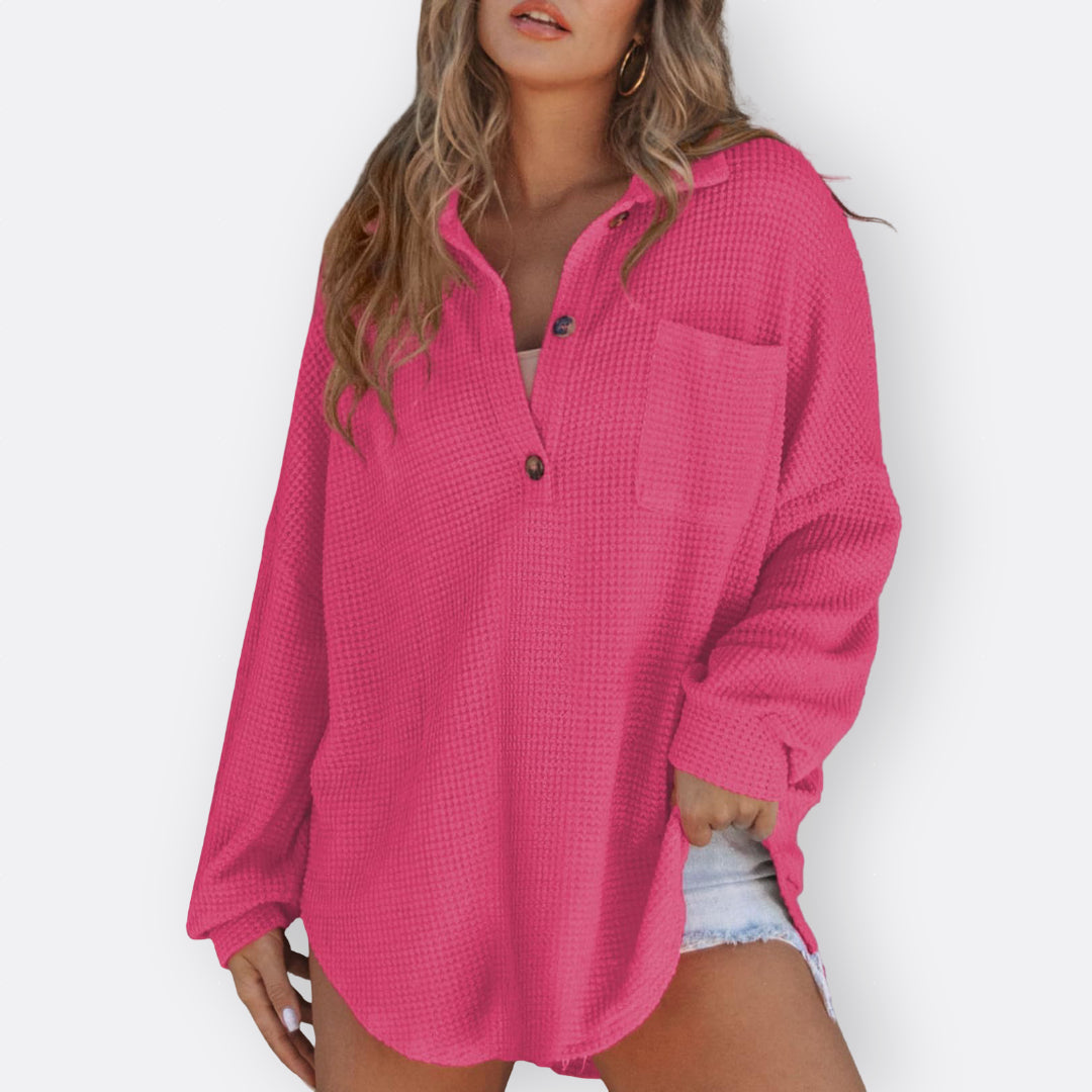 Inês - Blusa Túnica Leve Decote V com Botões