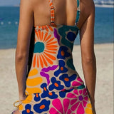 Filipa - Tankini gráfico floral com calções, efeito barriga plana