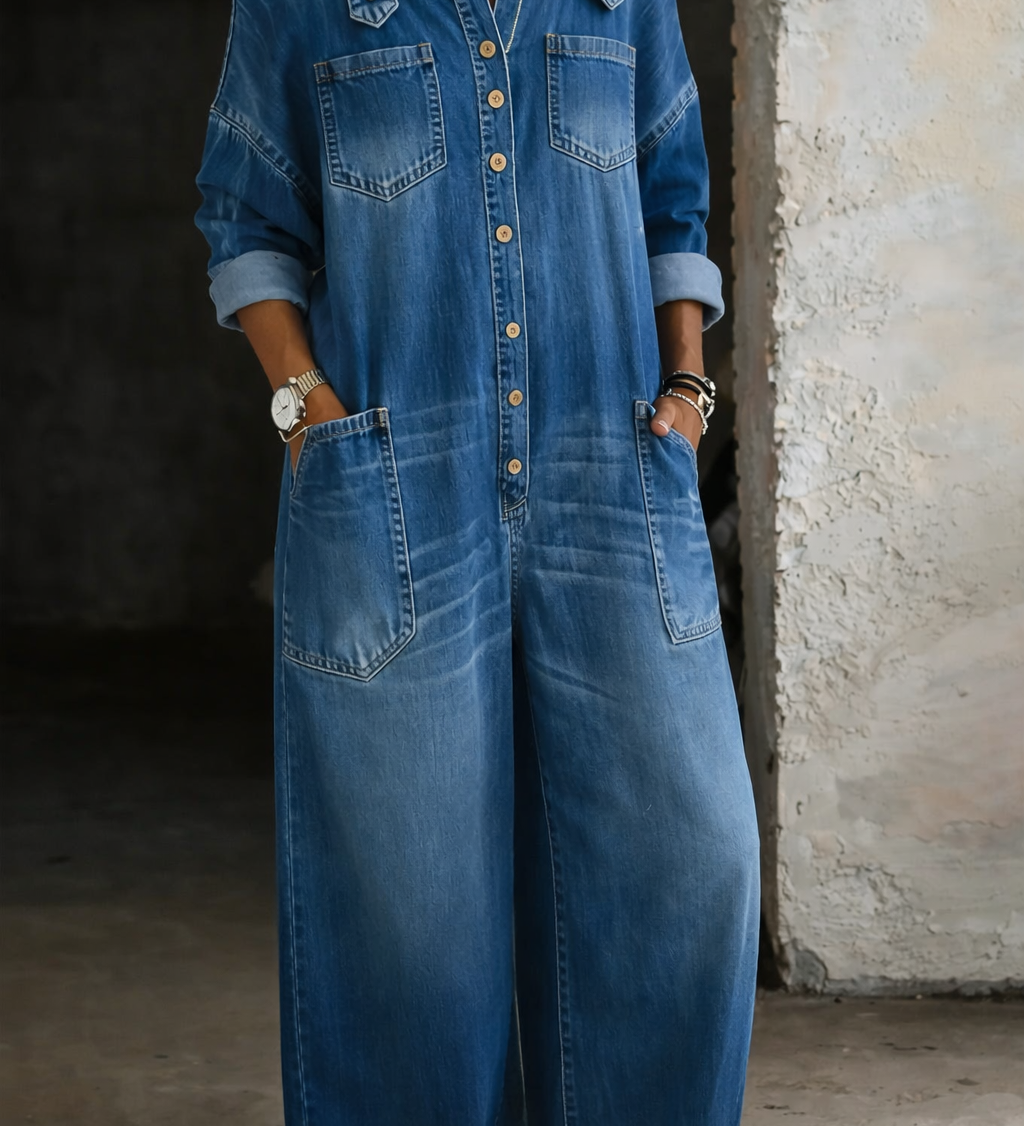 Elsa - Macacão de Denim Off Shoulder