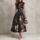 Elsa - Vestido midi plissado com padrão floral