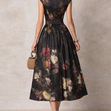 Elsa - Vestido midi plissado com padrão floral