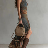 Amanda - Vestido longo assimétrico com padrão