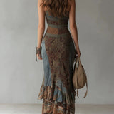 Amanda - Vestido longo assimétrico com padrão