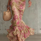 Lara - Vestido longo ajustado com padrão floral