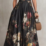 Elsa - Vestido midi plissado com padrão floral