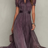 Flávia - Vestido longo roxo com decote