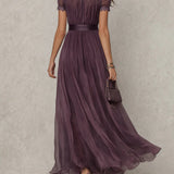 Flávia - Vestido longo roxo com decote