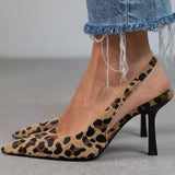 Liorina - Escarpins cáqui com estampado de leopardo e biqueira pontiaguda
