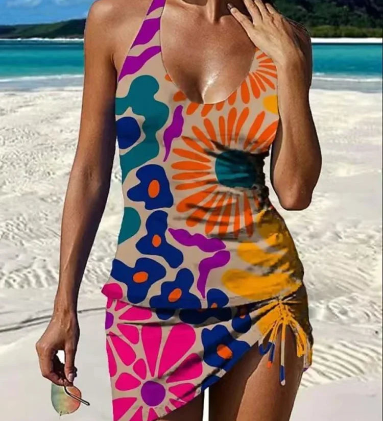 Filipa - Tankini gráfico floral com calções, efeito barriga plana