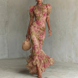 Lara - Vestido longo ajustado com padrão floral