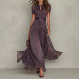 Flávia - Vestido longo roxo com decote