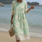 Gabi - Vestido Midi com Estampa de Plantas e Flores