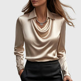 Inês - Blusa de Cetim Luxuosa com Decote Suave